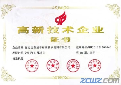 瓦房店?yáng)|旭非標(biāo)準(zhǔn)軸承集團(tuán)榮獲國(guó)家高新技術(shù)企業(yè)稱號(hào)